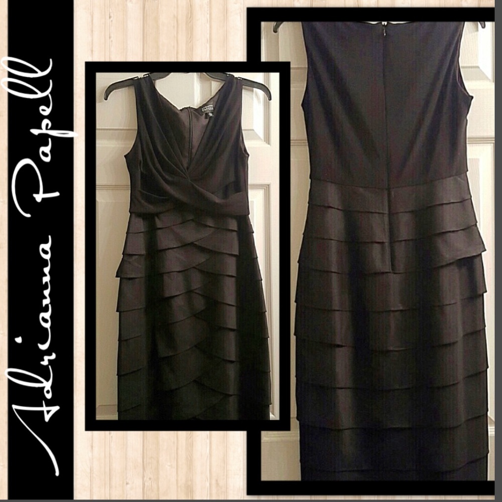 Adrianna Papell black cocktail layered dress m